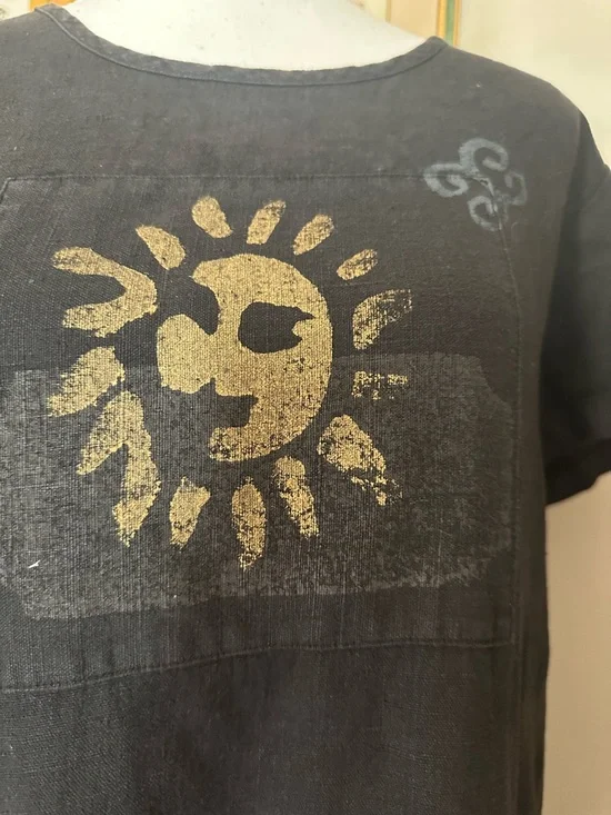 Amazing vintage linen dress with sun painted design - Picture 4 of 9